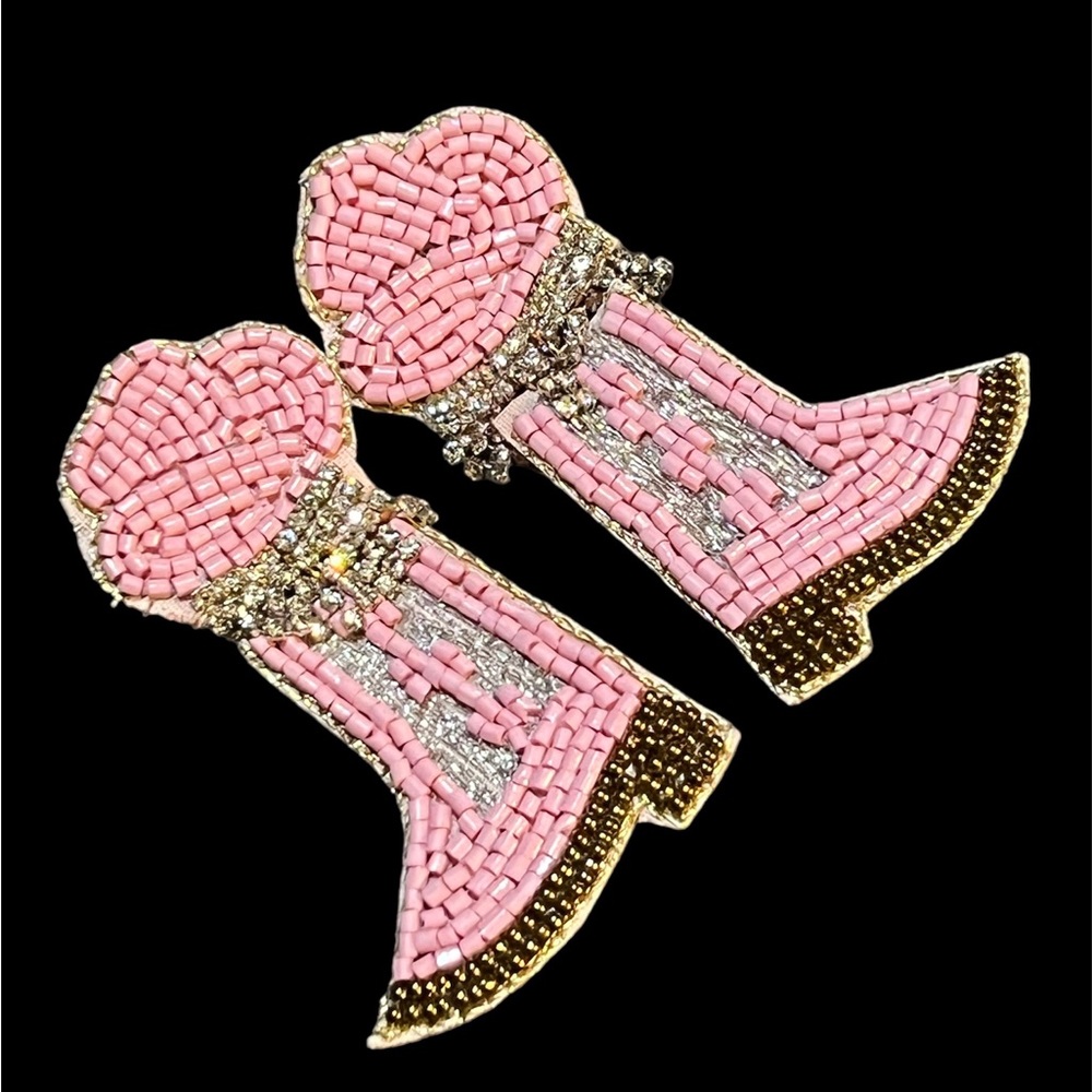Felt Beaded Cowgirl Boots Earrings